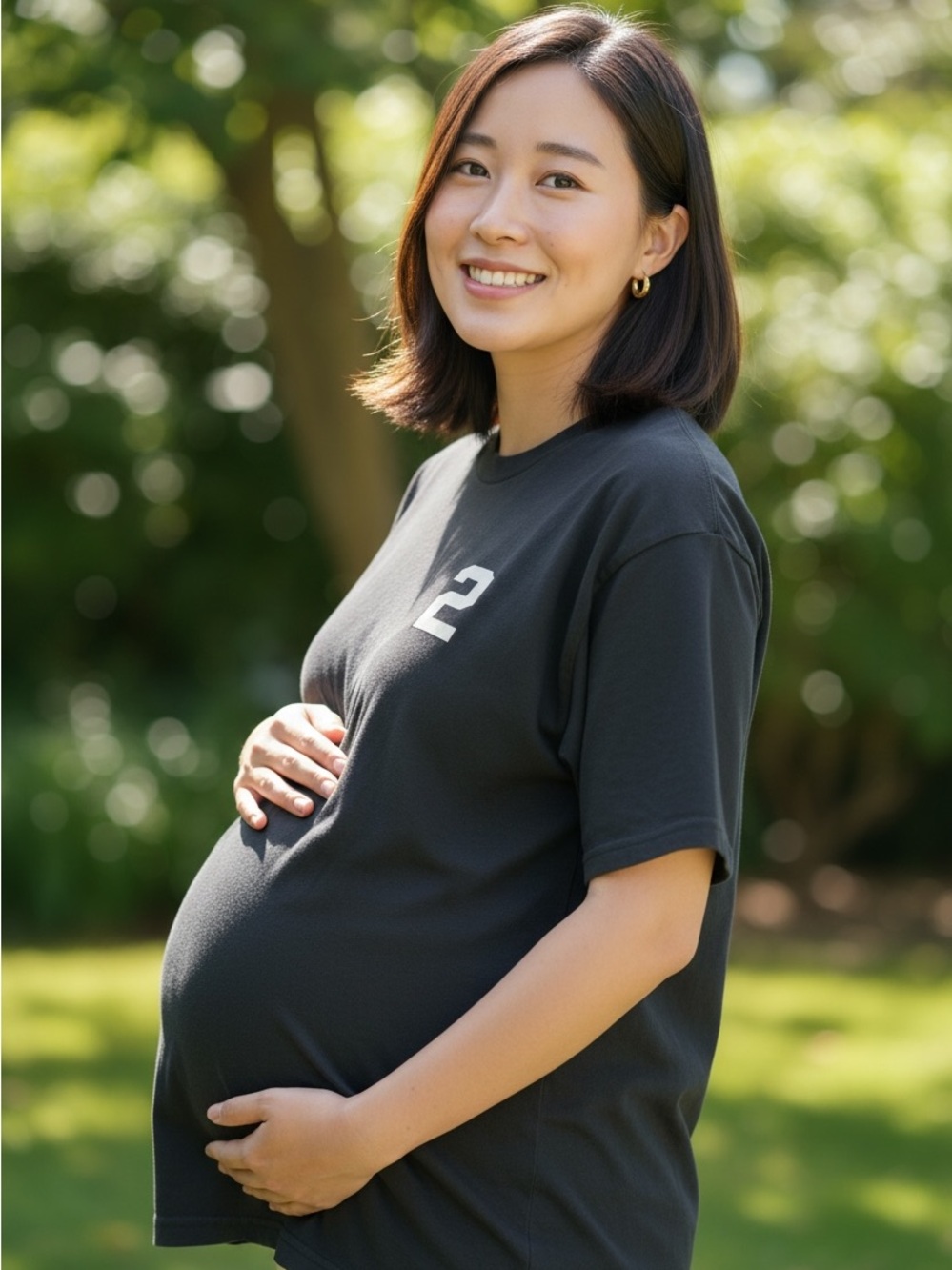 Funny “Eating for 2” Maternity Graphic T-Shirt Black Size M
